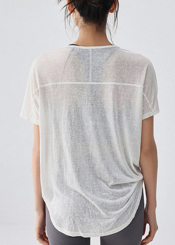 White Drawstring Short Sleeve Yoga Top