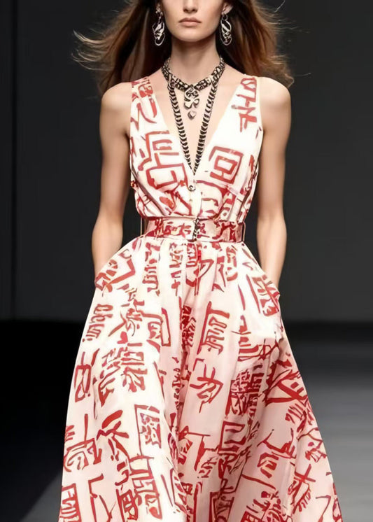 Red Print Silk Sundress Exra Large Hem Summer