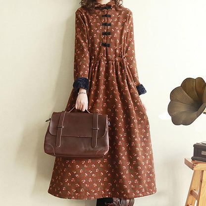 Autumn Winter Retro Plush Thicken Dress