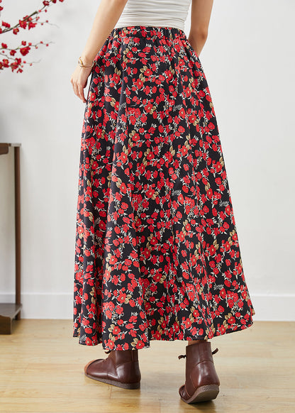 Modern Red Print Exra Large Hem Cotton Skirts Fall