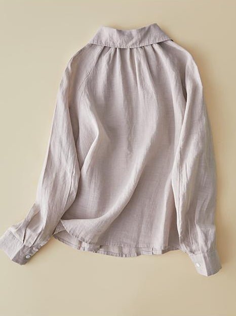 100% Linen Lapel Loose Shirt in One-size in Color