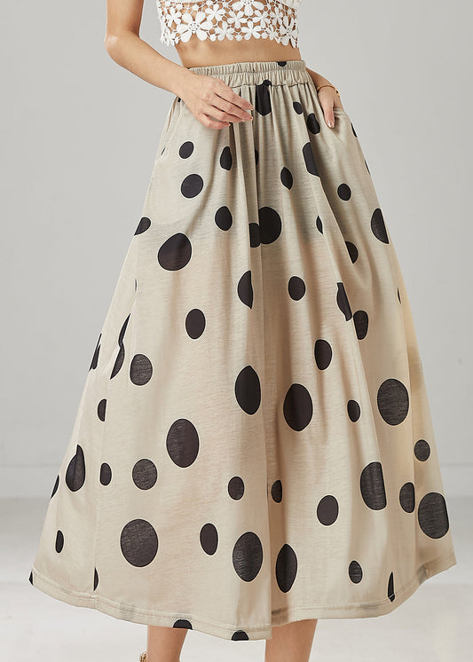 Modern Khaki Dot Print Linen a Line Skirt Summer