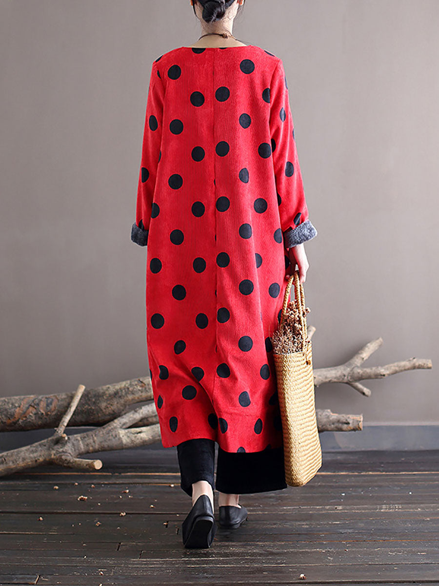 Winter Artsy Dot Corduroy Warm Long Dress