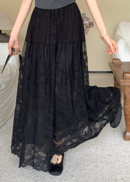 Italian Apricot High Waist Patchwork Lace Skirts Summer