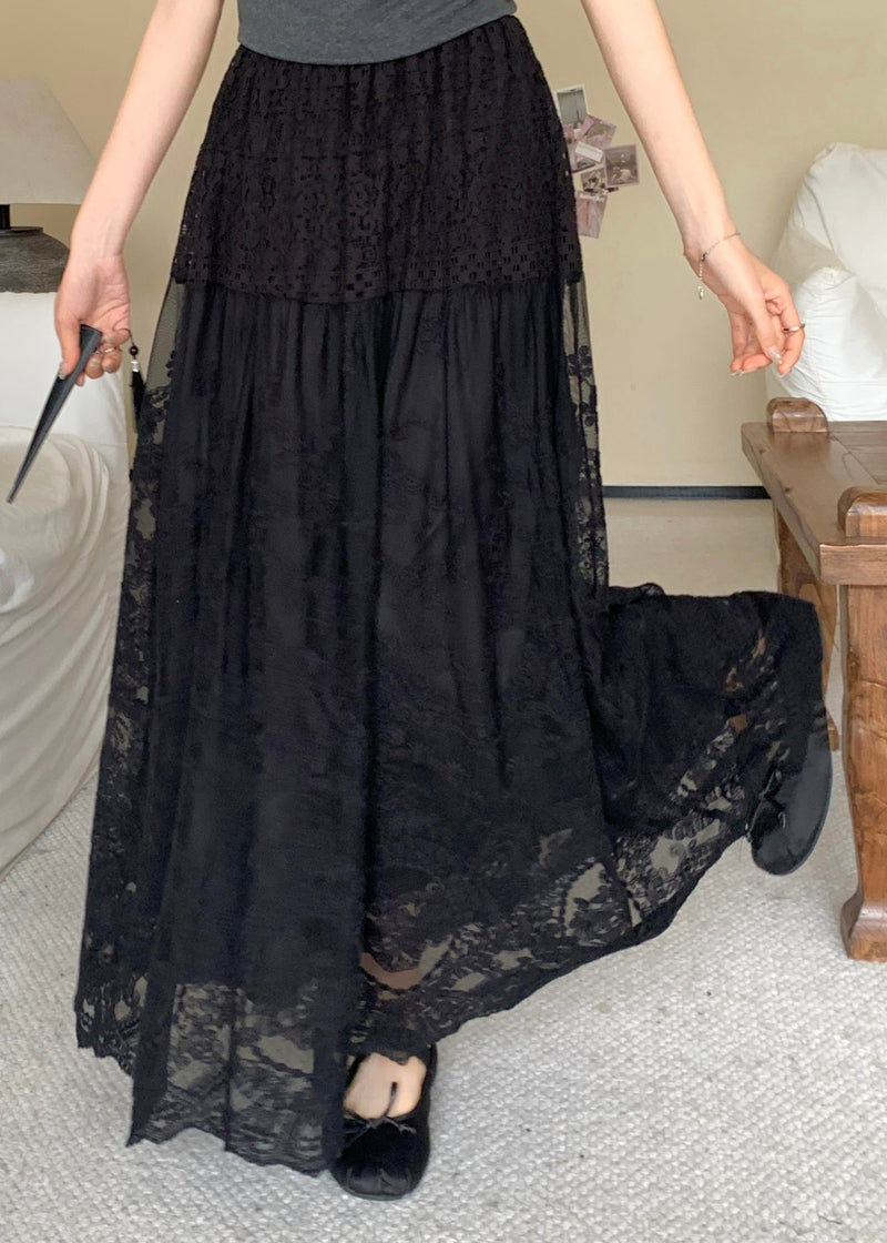 Italian Apricot High Waist Patchwork Lace Skirts Summer