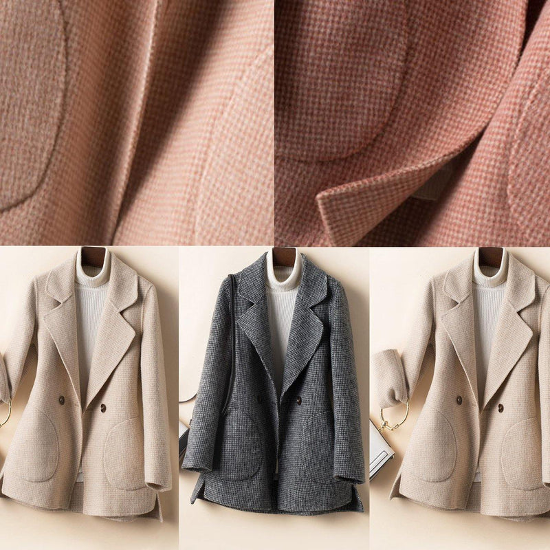 Natural Rose Plaid Tunics for Ideas Notched Pockets Woolen Coats