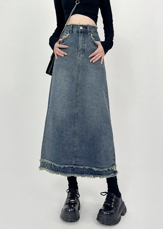 Denim Blue Patchwork High Waist Maxi Skirts Summer