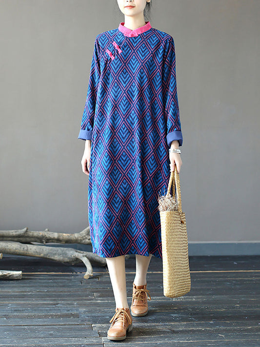 Winter Rhomboids Frog Spliced Long Dress