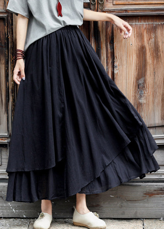 Black Asymmetrical Design Layered Cotton a Line Skirts Summer