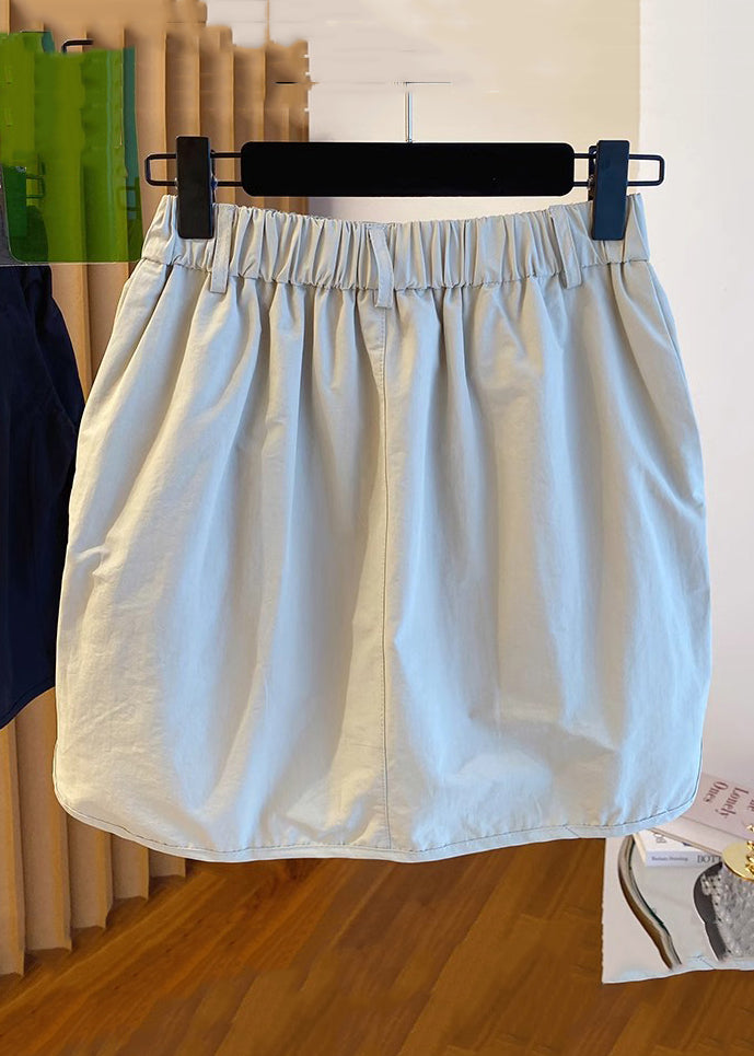 Light Grey Pockets High Waist Cotton Skirts Summer