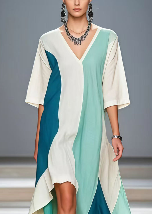 Art White Oversized Patchwork Cotton Dress Half Sleeve