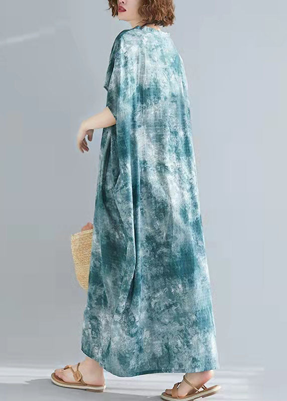 V Neck Cotton Tunic Top Shape Green Prints Dresses Summer