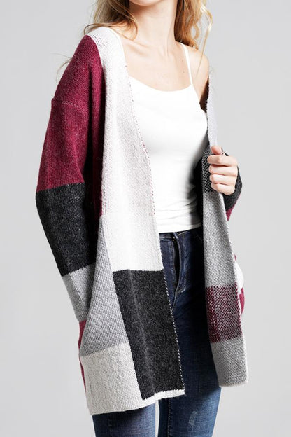 Knit Multi Color Long Sleeve Cardigan - Navy