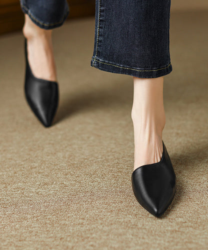 Black Cowhide Leather Splicing Flat Shoes for