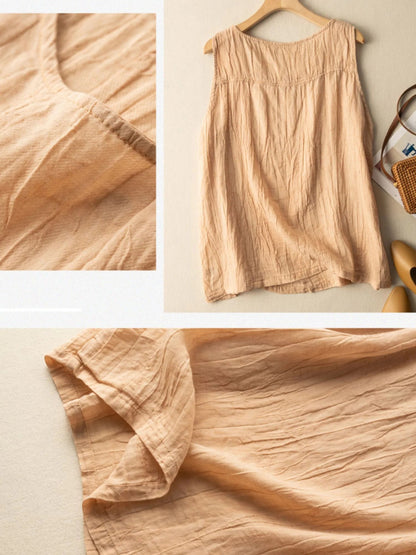 Linen Round Neck Sleeveless Vest Top