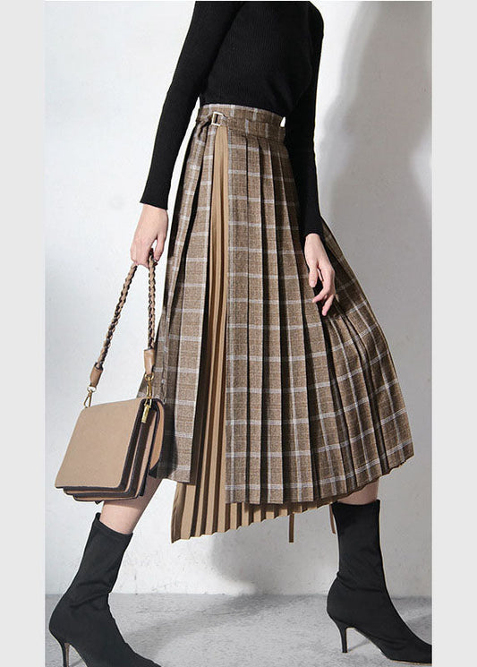 Brown Asymmetrical Patchwork Tie Waist Skirts Spring