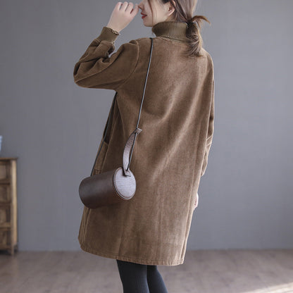 Corduroy Color Plus Velvet Thick Loose Turtleneck Top
