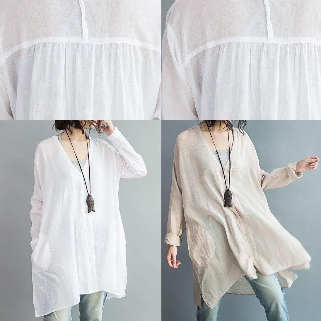 Modern White Cotton Clothes for V Neck Art Summer Shirts