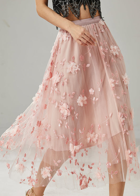 Pink Tulle Beach Skirts Embroidered Summer