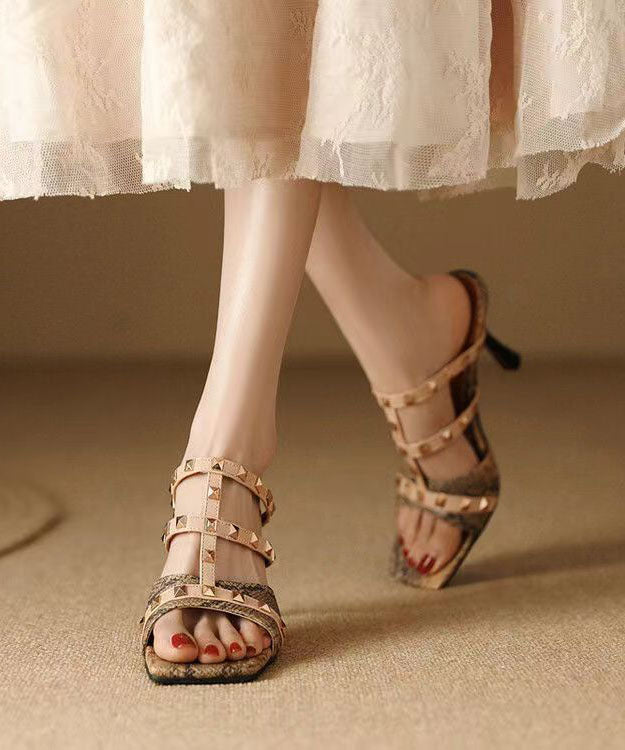 Mulberry Stiletto Faux Leather Rivet Splicing Slide Sandals
