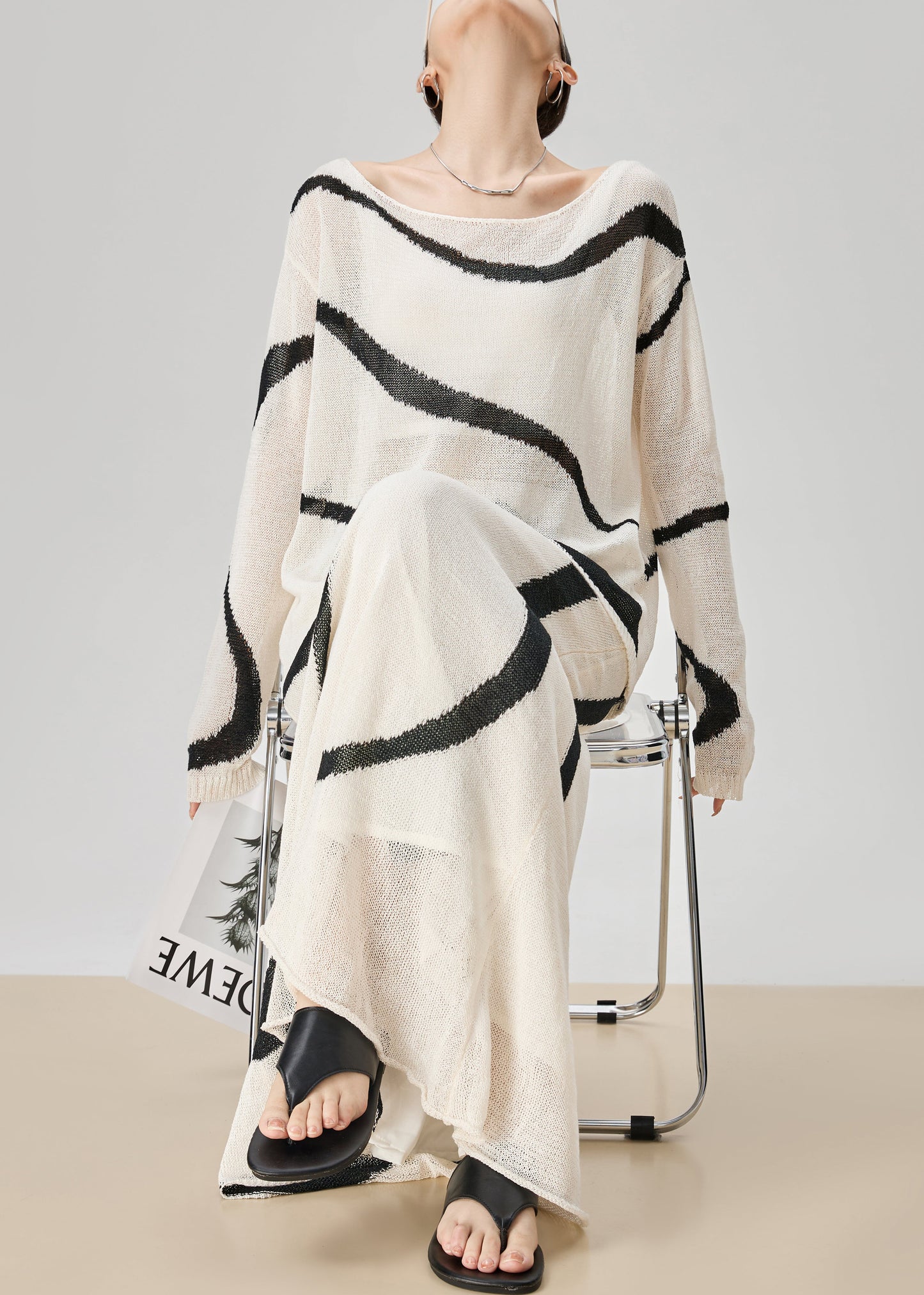 Boutique White Striped Tops and Skirts Knit Two Pieces Set Fall