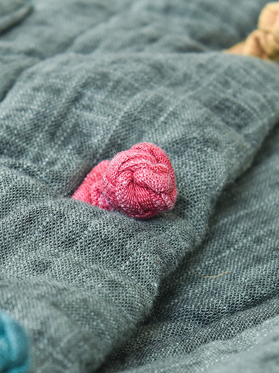 Winter Artsy Worn Button Pocket Linen Coat
