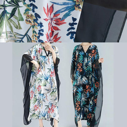 Flowy V Neck Patchwork Chiffon Outfit Online Shopping White Print Kaftan Dresses Summer