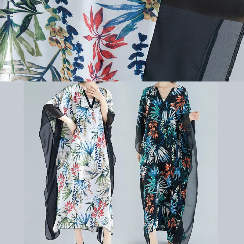 Flowy V Neck Patchwork Chiffon Outfit Online Shopping White Print Kaftan Dresses Summer