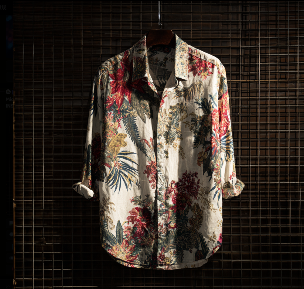Bohemian Style Plant And Flower Pattern Men's Retro Cotton And Linen Shirt elevenforest