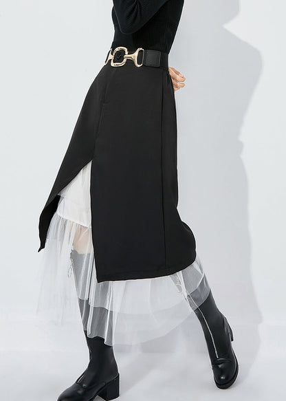 Black High Waist Tulle Patchwork Spandex Skirt Summer