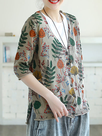 - Leaf Printed Half Sleeve Knitted Shirt