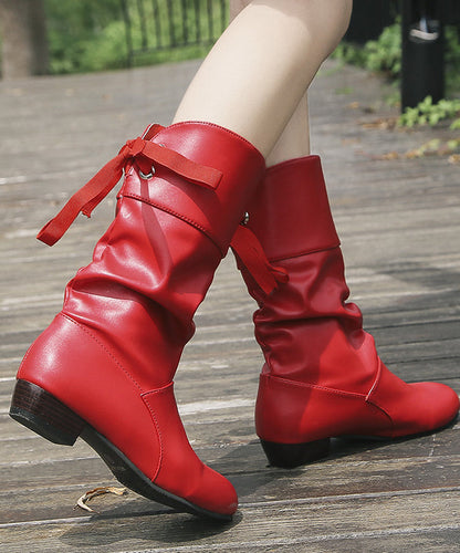 European and American Style White Chunky Lace Up Splicing Boots