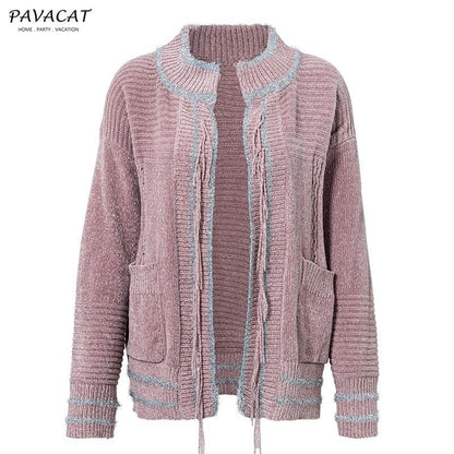 Chenille Tassel Pocket Sweater Cardigan