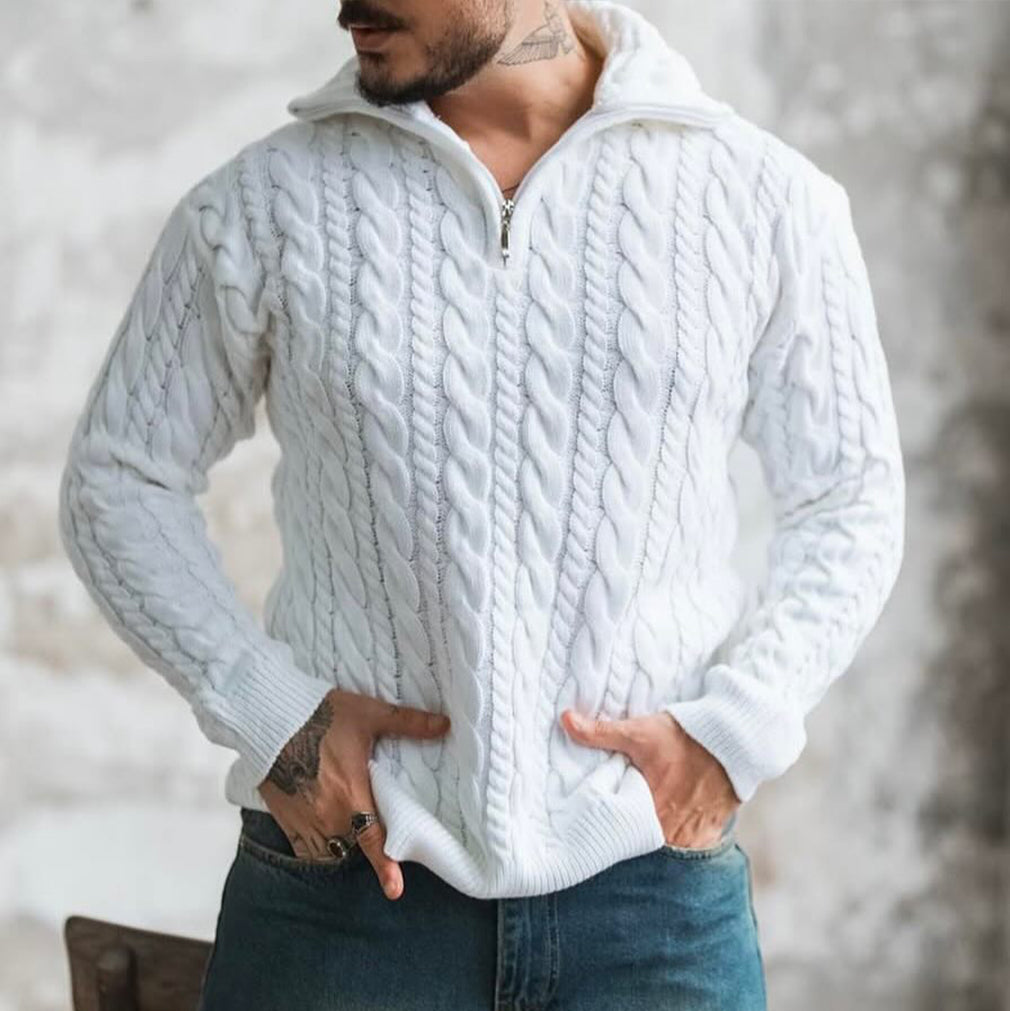 Men's Vingate Thick Needle Jacquard Zippered Turtleneck Sweater artswardrobe