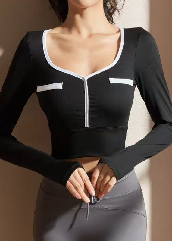 Pink O-neck Patchwork Long Sleeve Yoga Tank Tops