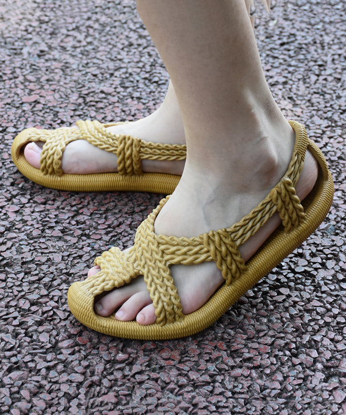 Best Beach Sandals for Walking Splicing Yellow Hollow Out Peep Toe