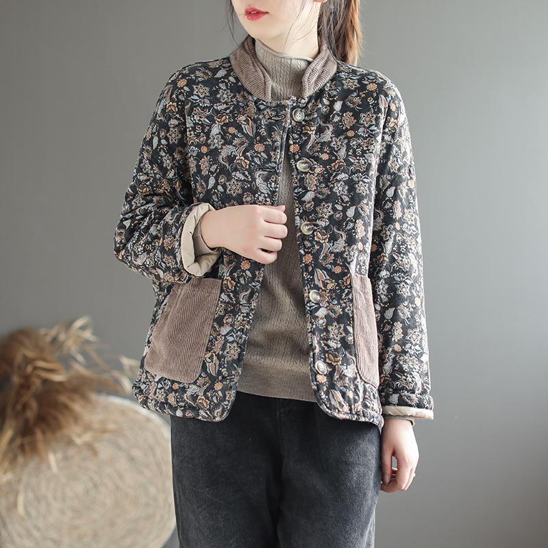 Stand Collar Jacket Coat With Pockets