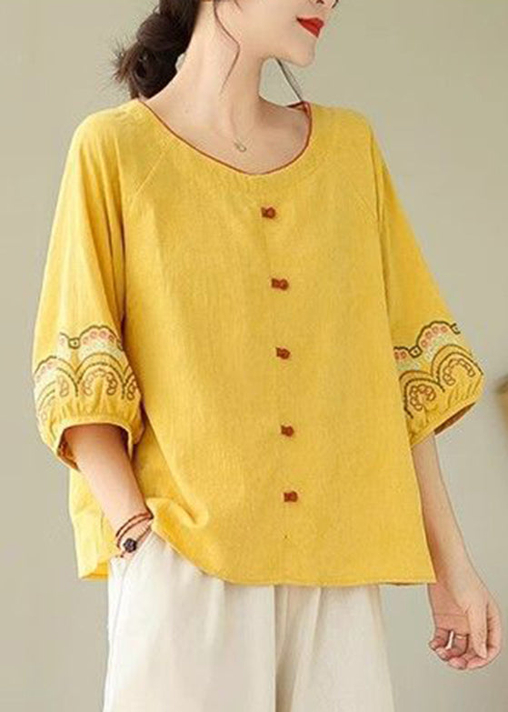 Yellow Embroidered Shirt Half Sleeve