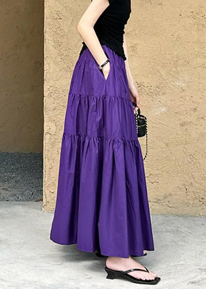 Purple Pockets Wrinkled Cotton Skirt Summer