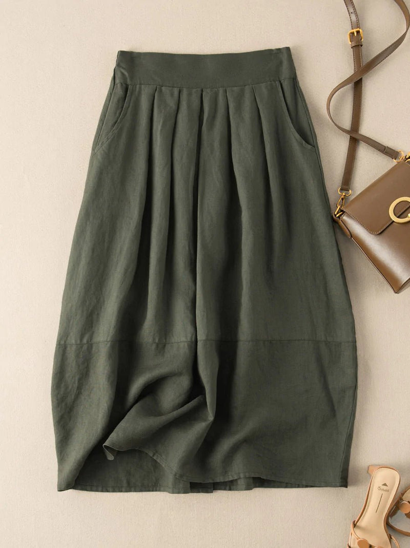 Pure Color Pleated Linen Skirt