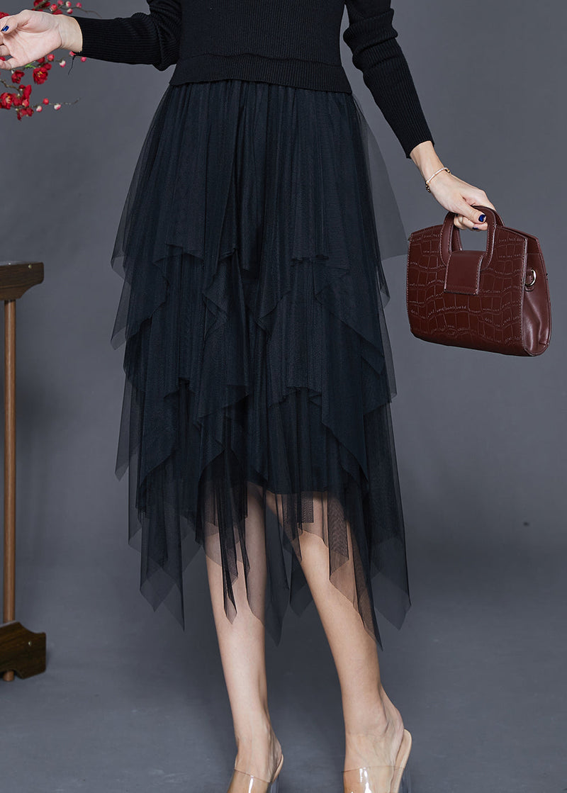 Black Asymmetrical Exra Large Hem Tulle Skirt Summer