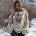Comstylish Vintage Viking Celtic White Rose Skull Cozy Knit Turtleneck Sweater