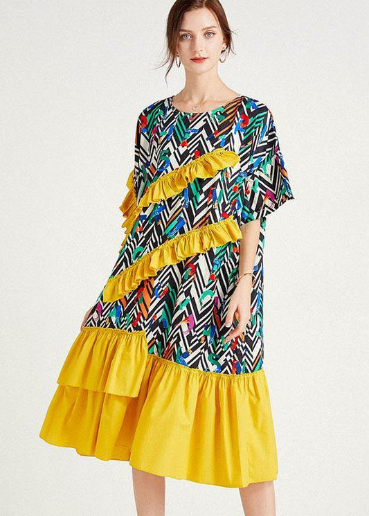 Boutique Yellow Print Print Summer Sundress Half Sleeve