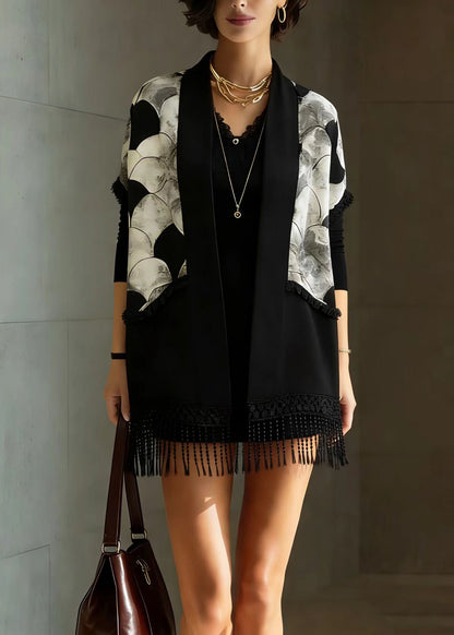 Classy Tasseled Patchwork Knit Loose Coat Spring