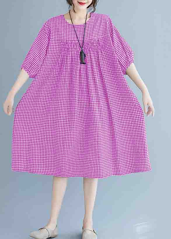 French O Neck Lantern Sleeve Clothes for Pattern Black Plaid Dresses Summer