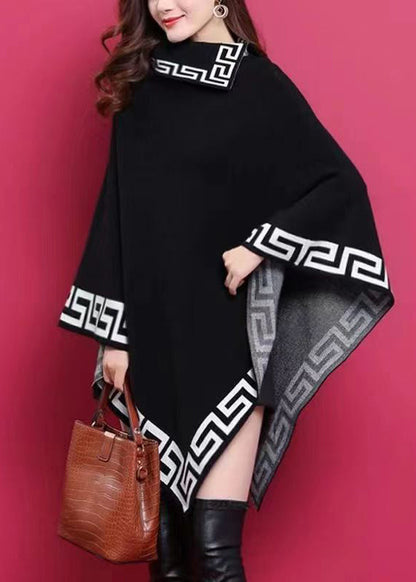 Black Asymmetrical Print Patchwork Knit Sweaters Dresses Fall