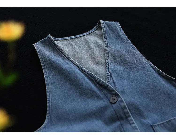 Mid Length Sleeveless Large Pocket V-neck Dress