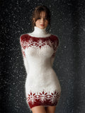 Christmas Snowflakes Contrast Color Cozy Turtleneck Sweater Dress artswardrobe