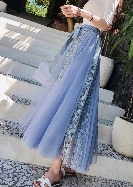 Blue Cinched Patchwork Tulle Skirts Spring