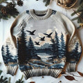 Vintage Forest And Birds Pattern Warmth Knitted Jacquard Unisex Sweater artswardrobe